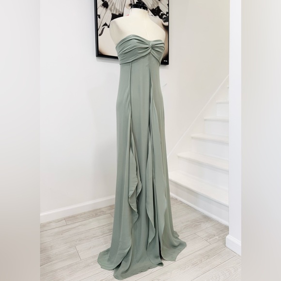 Ralph Lauren Collection Rhiannon Ruffle Silk Gown Light Green Maxi Dress - Picture 7 of 14